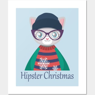 Merry christmas and Happy new year _ Hipster Christmas cat lover with glasses Posters and Art